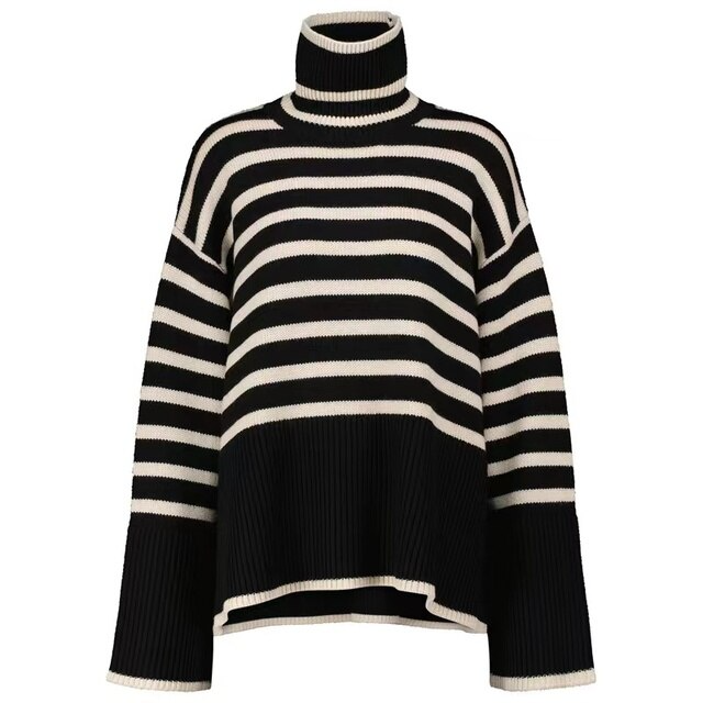 Ishani - Jersey de cuello alto de rayas cálidas para Mujer