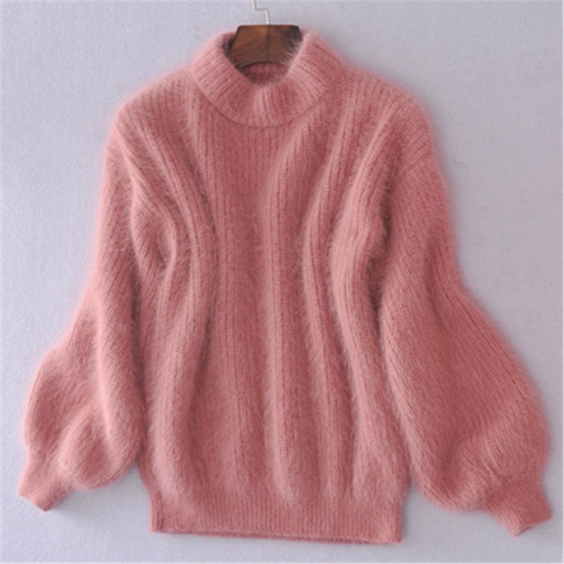Suéter de punto suelto de color sólido | Suéter de angora de estilo vintage para mujer