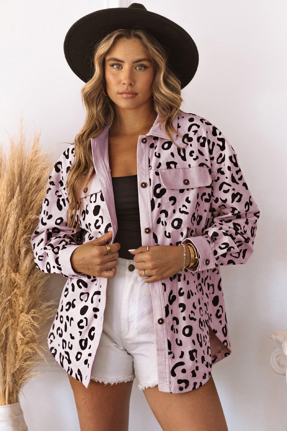 Gerdine | Encantadora chaqueta de pana rosa con estampado de leopardo