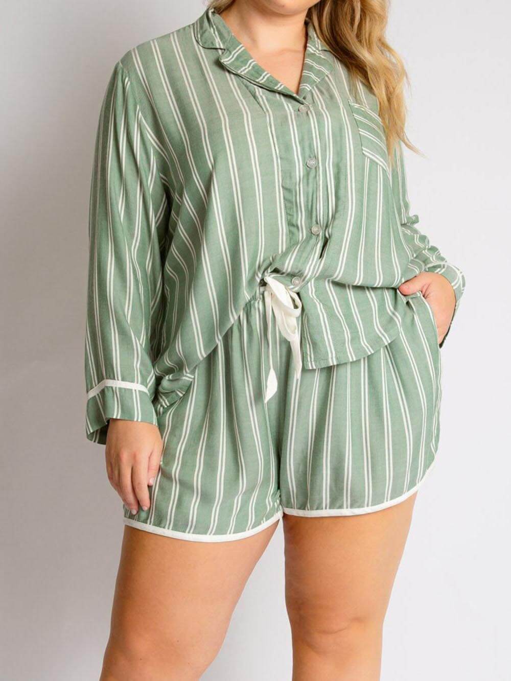 Heidi-Mode - Conjunto de pijama a rayas rosas y blancas