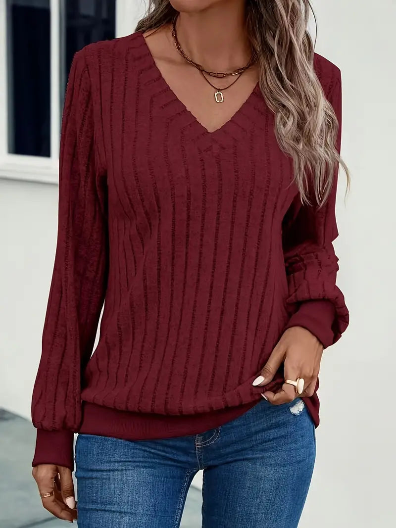 Maya | jersey de canalé con cuello de pico