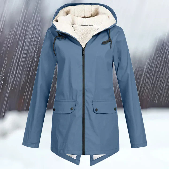 Chaqueta cortaviento e impermeable lisa con capucha y engrosamiento