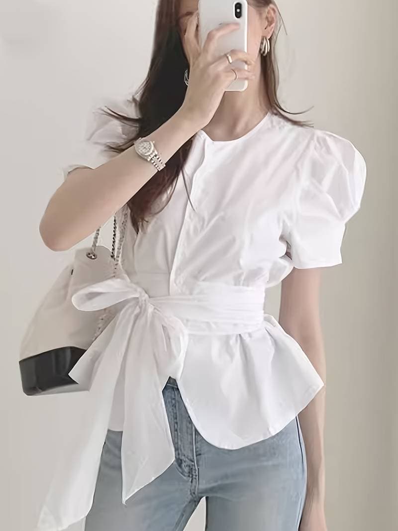 Blusa de manga abullonada para mujer