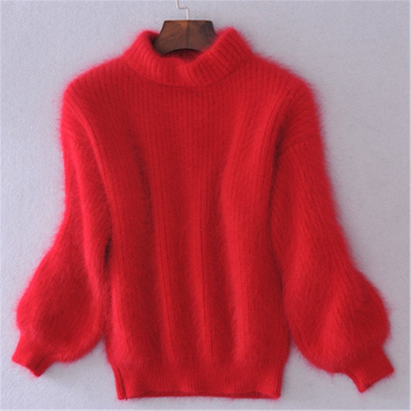 Suéter de punto suelto de color sólido | Suéter de angora de estilo vintage para mujer