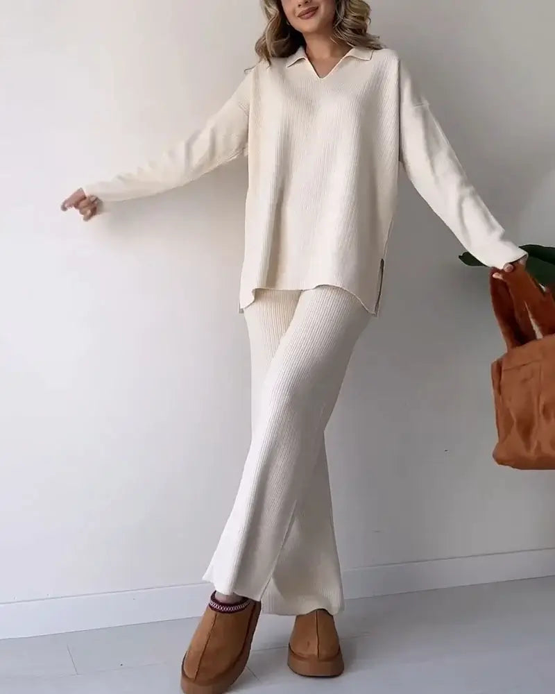 Lea | Conjunto de dos piezas de punto con cuello en V para mujer