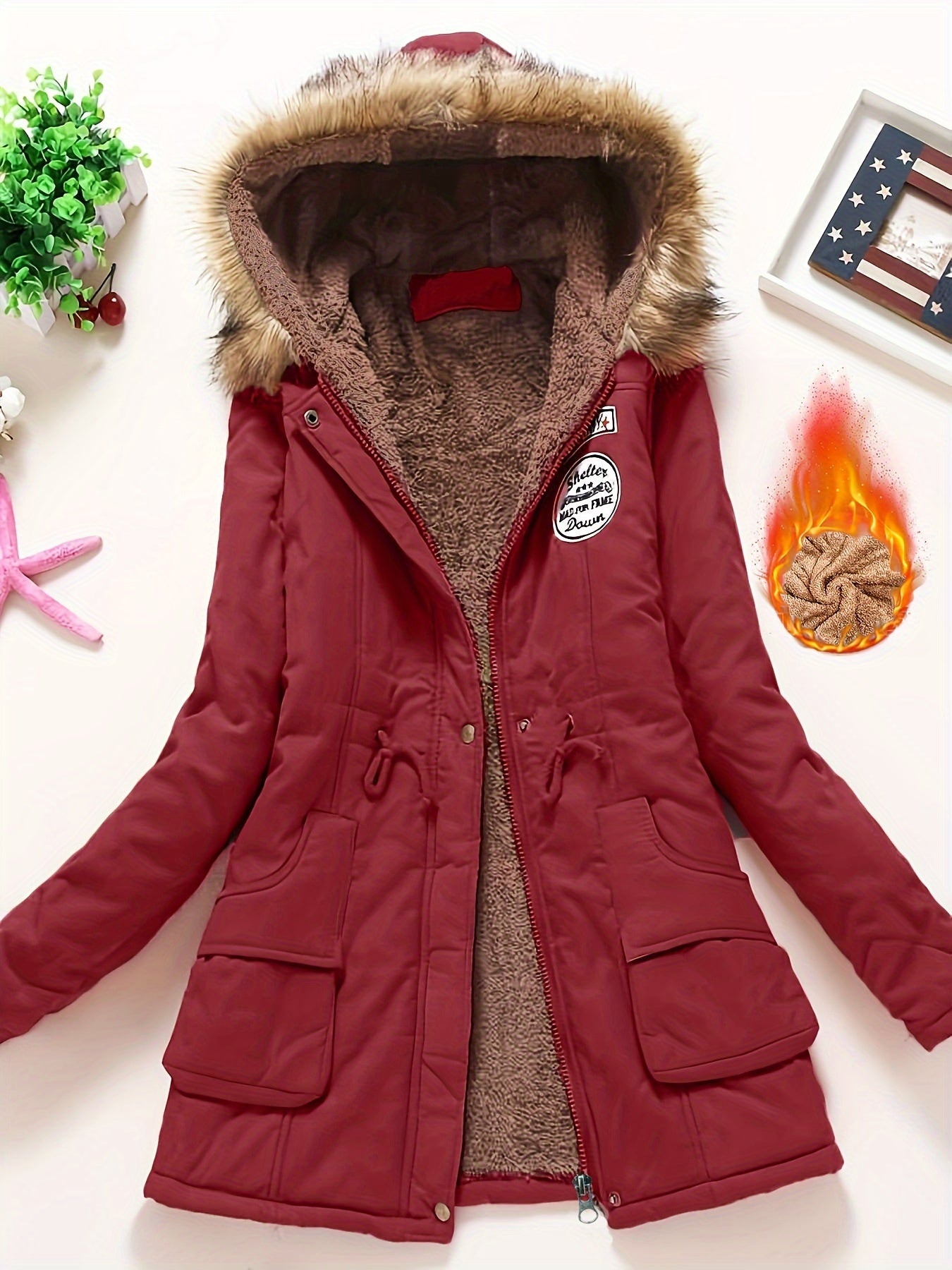 Cálida chaqueta de invierno con forro polar y capucha para mujer | Ideal para otoño/invierno