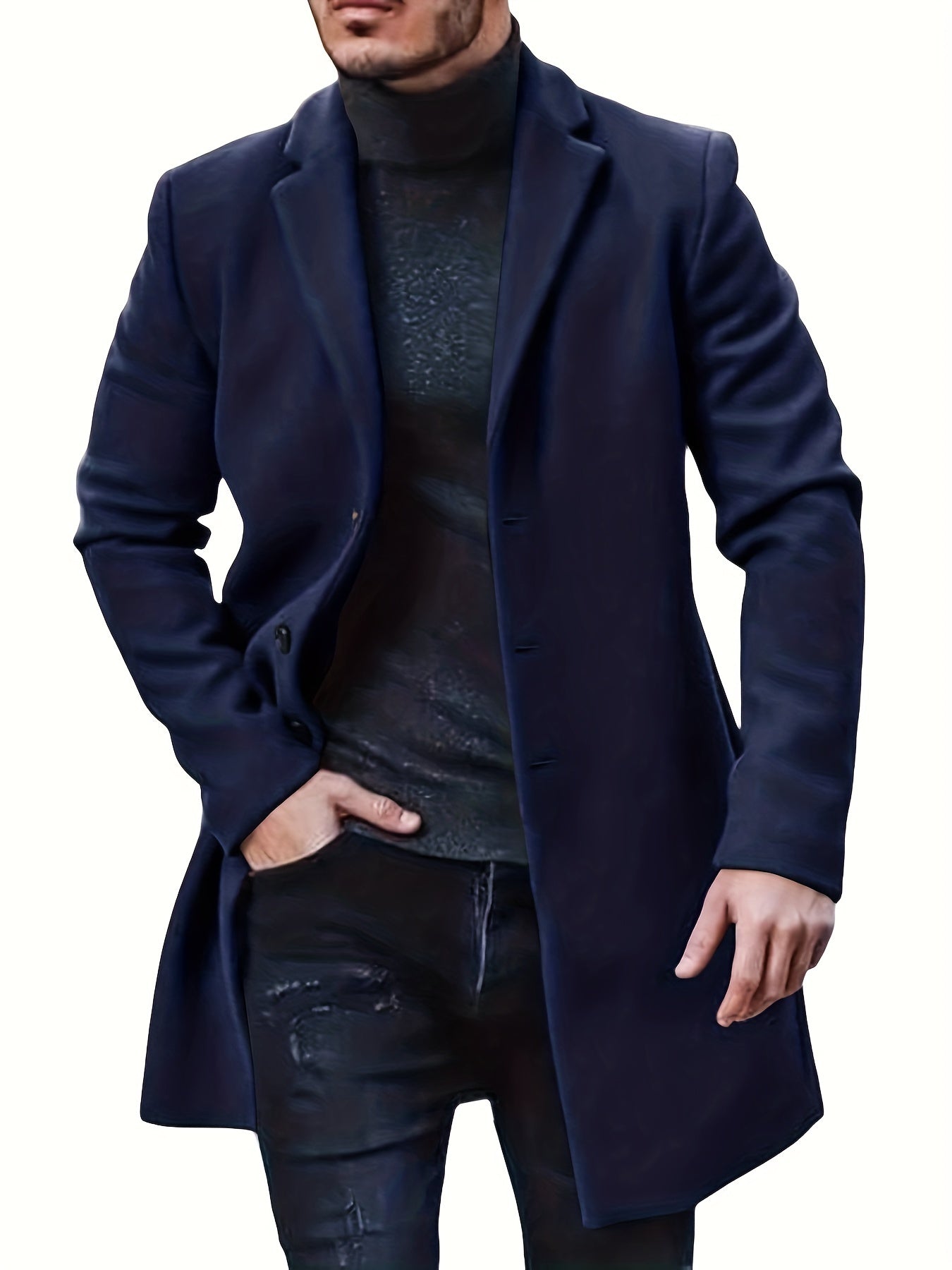 Elegante chaqueta de invierno de largo medio y botonadura sencilla para hombre | Ideal para el invierno