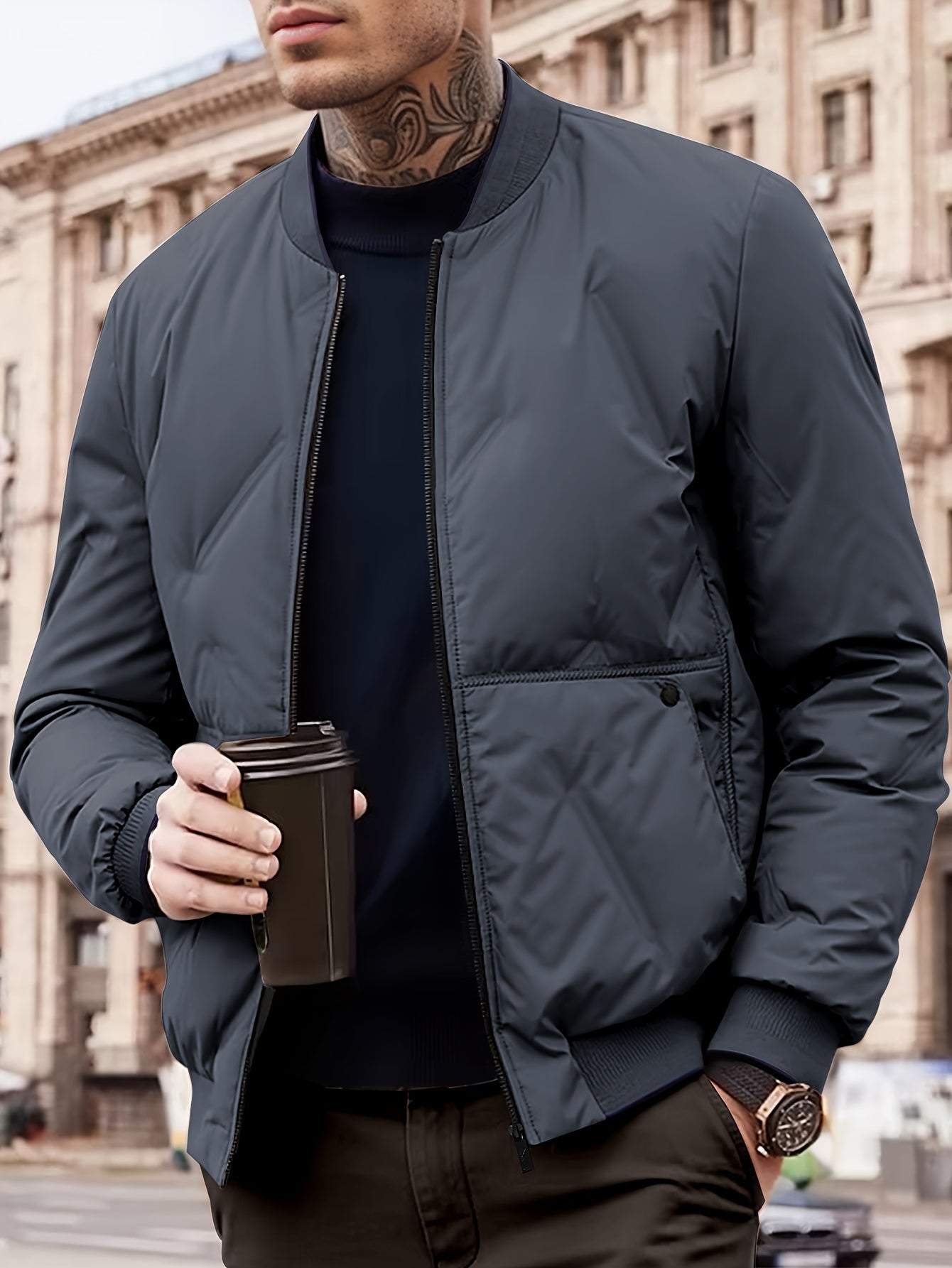 Cálido cuello de béisbol Zip sólido polar con bolsillos Chaqueta de invierno para los hombres | Perfecto para actividades al aire libre