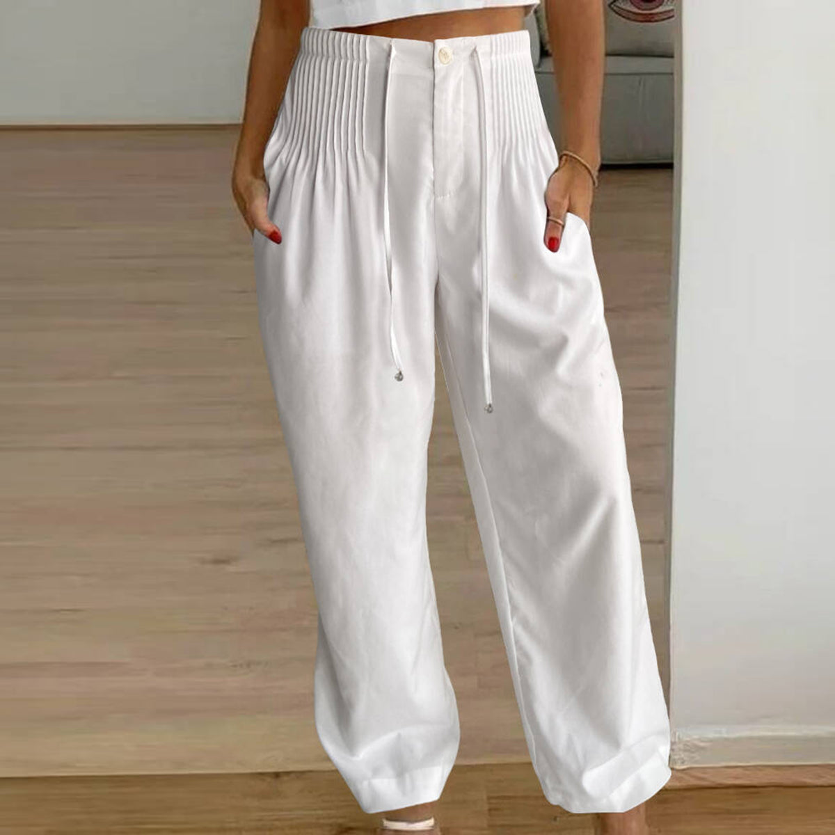 Acogedor pantalón blanco de cintura elástica