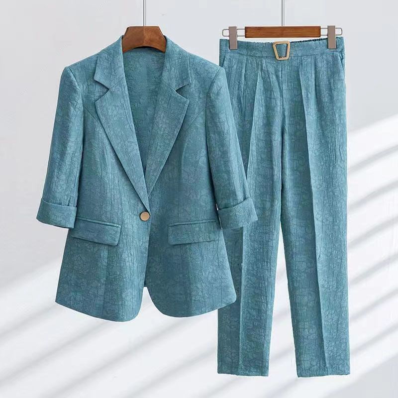 Iris - Otoño Mujer Lino 2 piezas Blazer Set con Cinturón