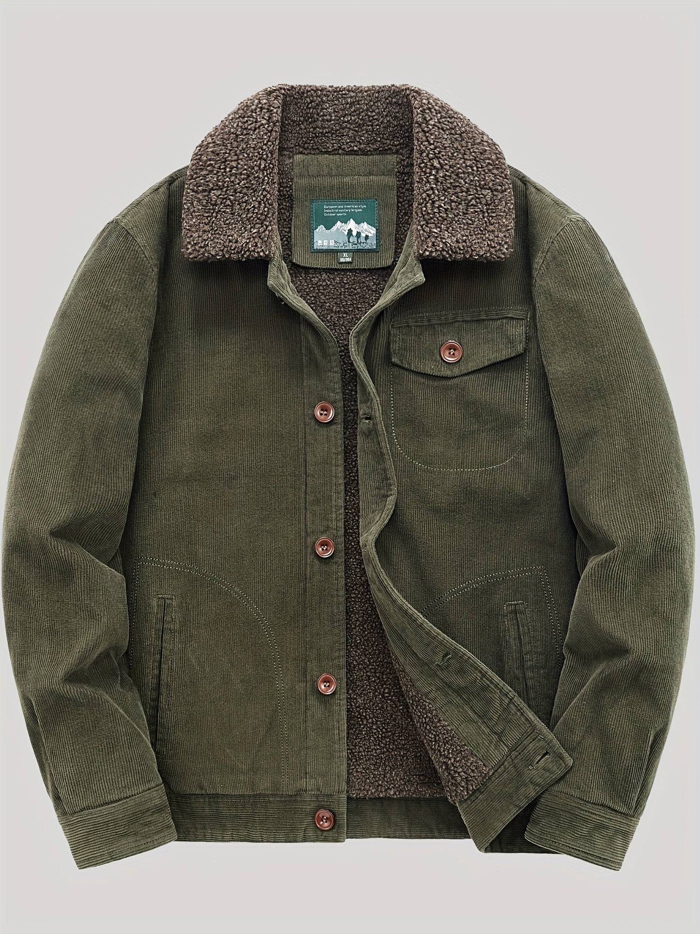 Chaqueta exterior de forro polar con botones, ligera y con bolsillo en el pecho para hombre | Perfecta para actividades al aire libre