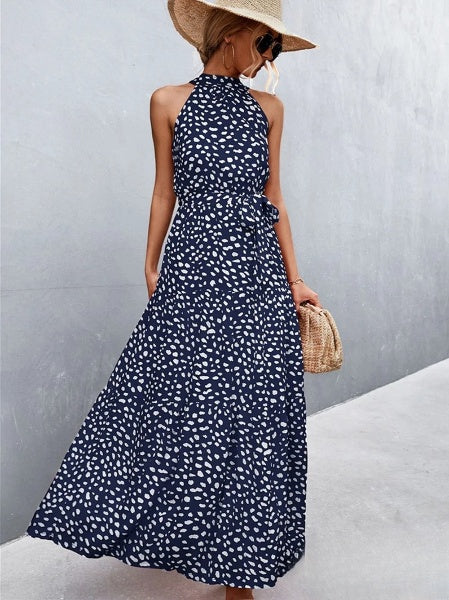 vestido mono más vendido con tirantes y cuello halter con estampado de lunares ondulados