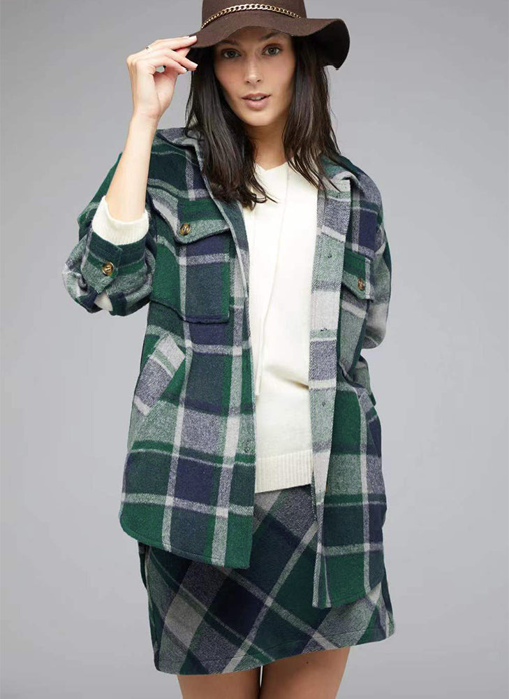 Chaqueta camisera oversize Plaid Charm para mujer