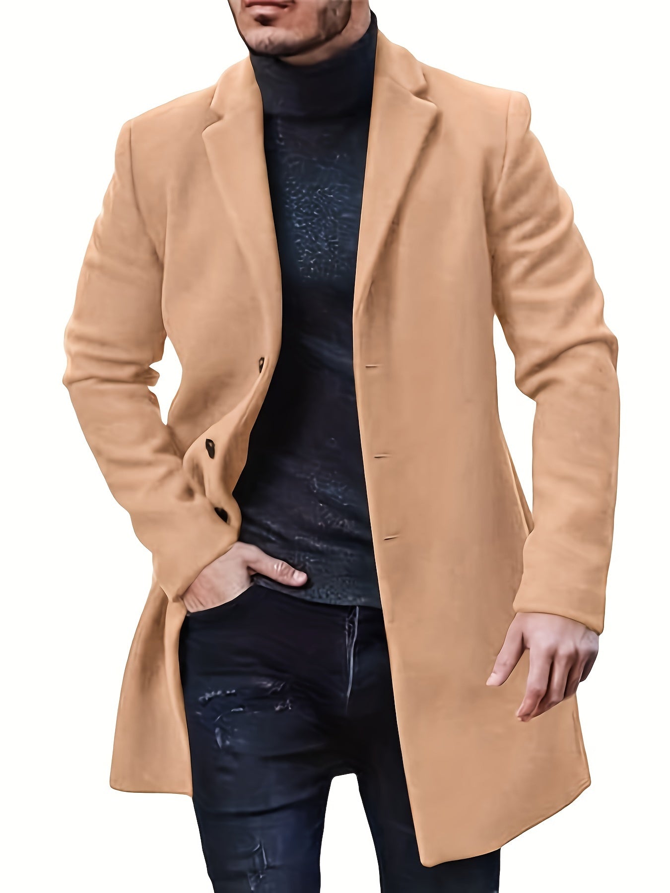 Elegante chaqueta de invierno de largo medio y botonadura sencilla para hombre | Ideal para el invierno