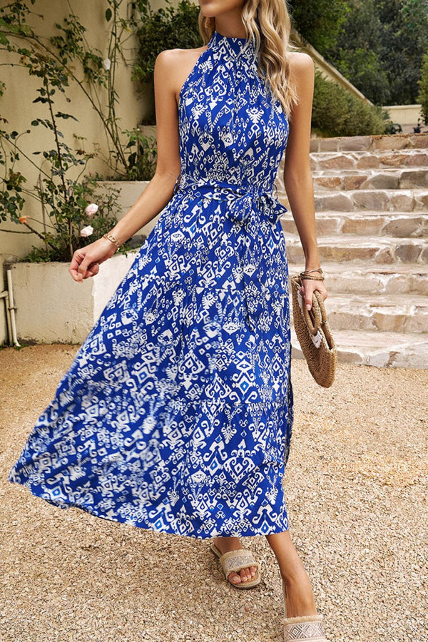 Vestido sin mangas con escote falso estampado
