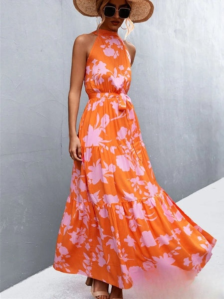 vestido mono más vendido con tirantes y cuello halter con estampado de lunares ondulados