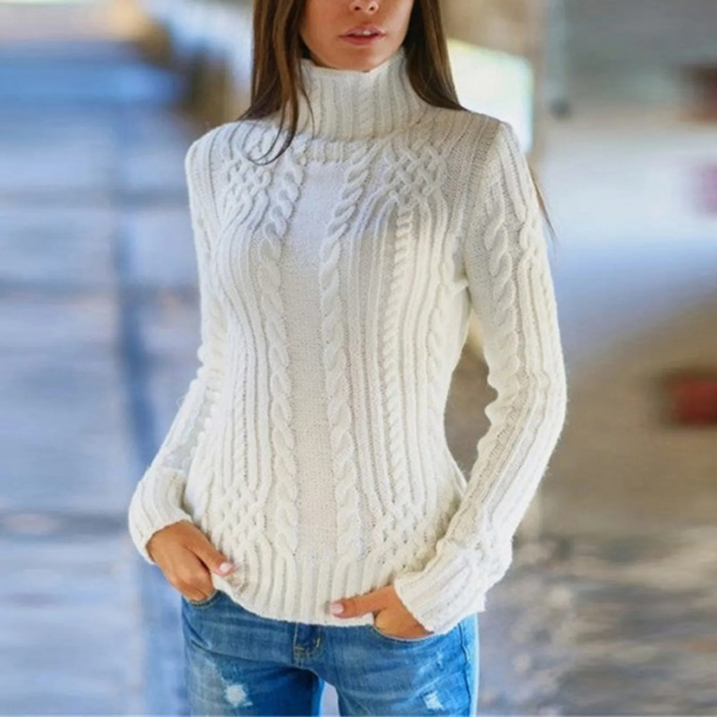 Yerly Sweater | Jersey de cuello alto de punto por cable para mujer
