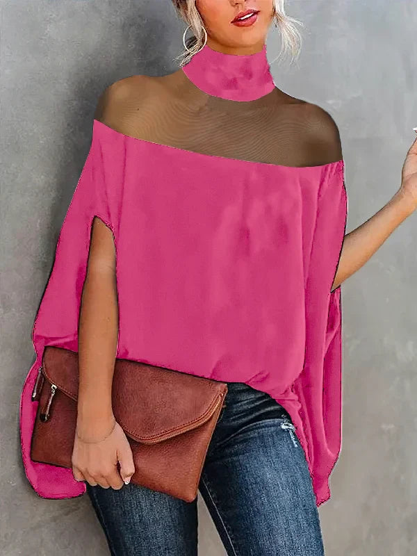 Gwyneth - Blusas transparentes y camisas con cuello alto y mangas murciélago