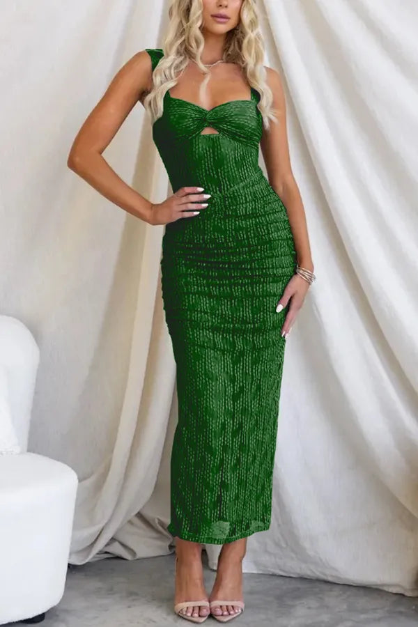 Vestido largo en tul plisado