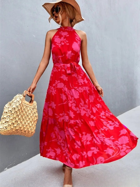 vestido mono más vendido con tirantes y cuello halter con estampado de lunares ondulados