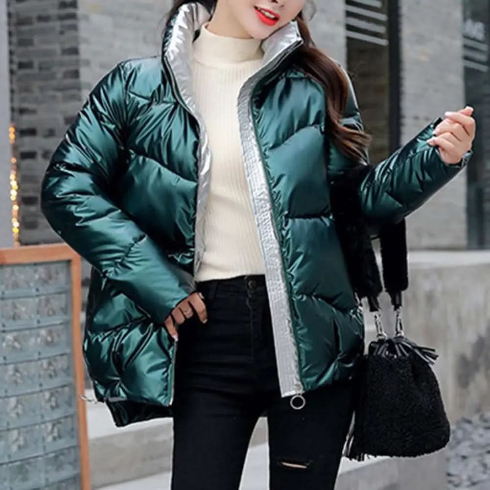 Lujosa chaqueta verde esmeralda para mujer en invierno