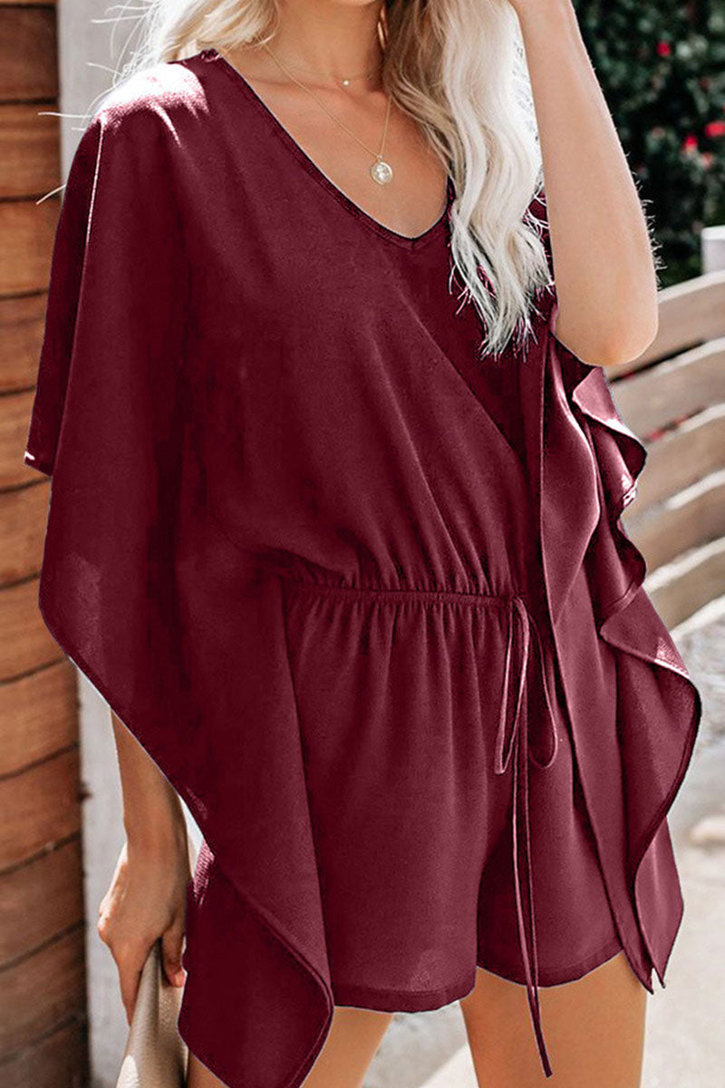 Fashion-casual-sólido-frenillo-en-v-cuello suelto-monos (5 colores)
