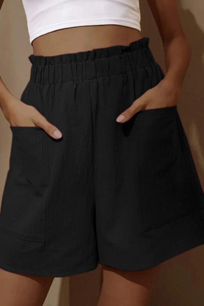 moda casual bolsa sólida suelta de cintura alta pantalones de pierna ancha