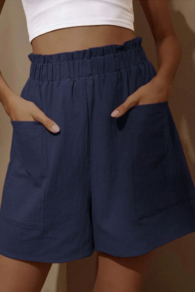 moda casual bolsa sólida suelta de cintura alta pantalones de pierna ancha