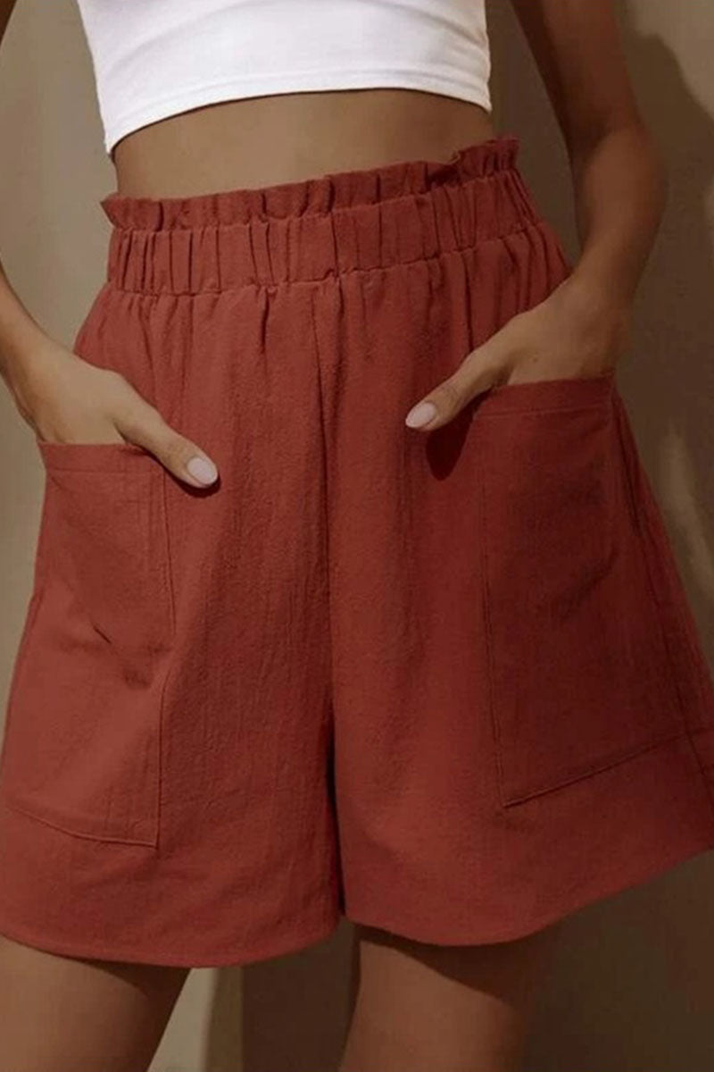 moda casual bolsa sólida suelta de cintura alta pantalones de pierna ancha