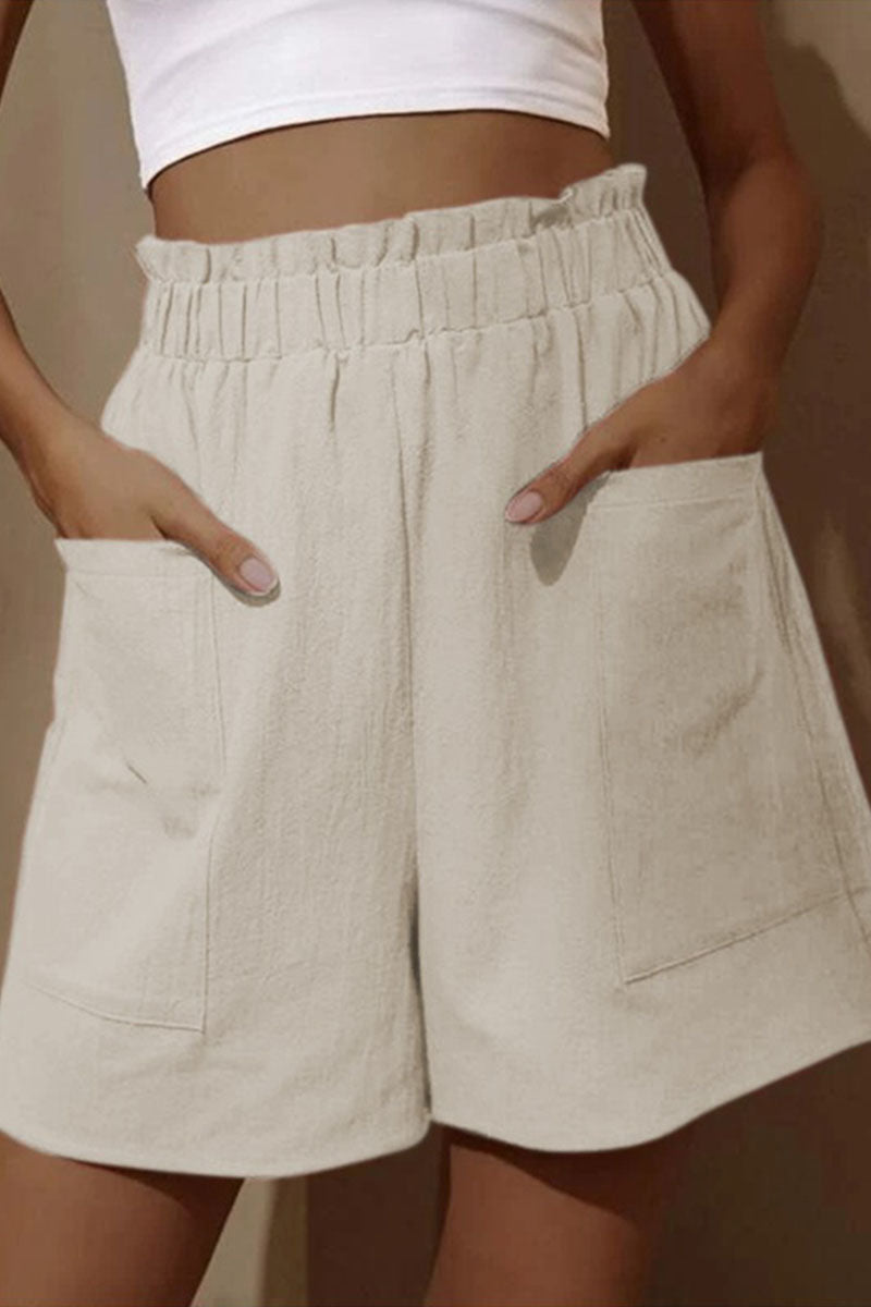 moda casual bolsa sólida suelta de cintura alta pantalones de pierna ancha