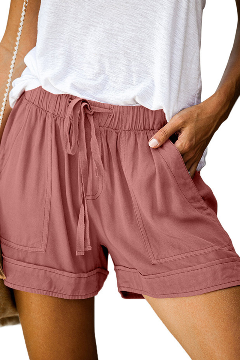 Casual-patchwork-sólido-cintura-recta-centro-lisa-pantalón corto (12 colores)