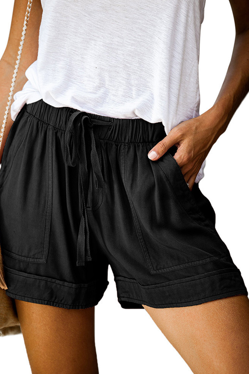Casual-patchwork-sólido-cintura-recta-centro-lisa-pantalón corto (12 colores)