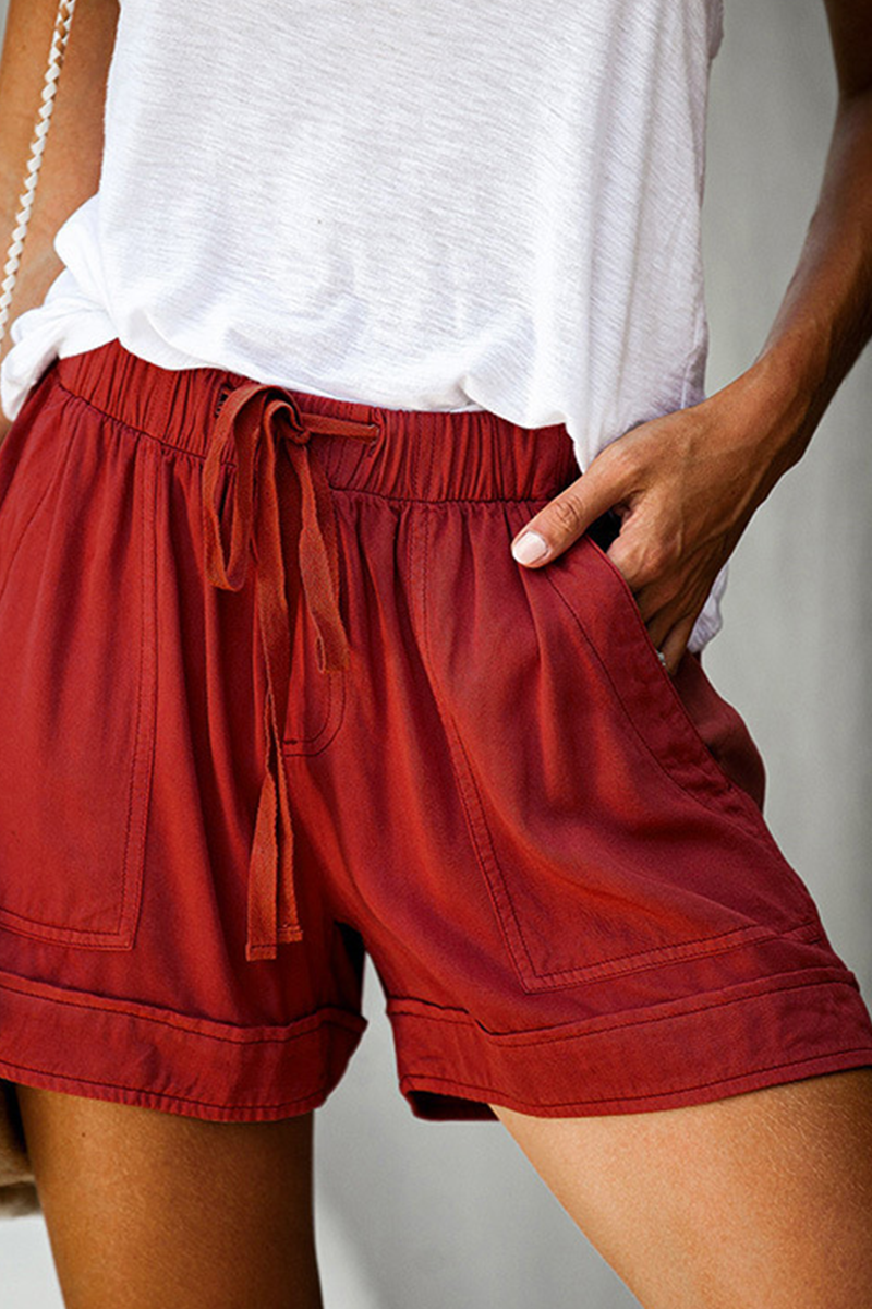 Casual-patchwork-sólido-cintura-recta-centro-lisa-pantalón corto (12 colores)