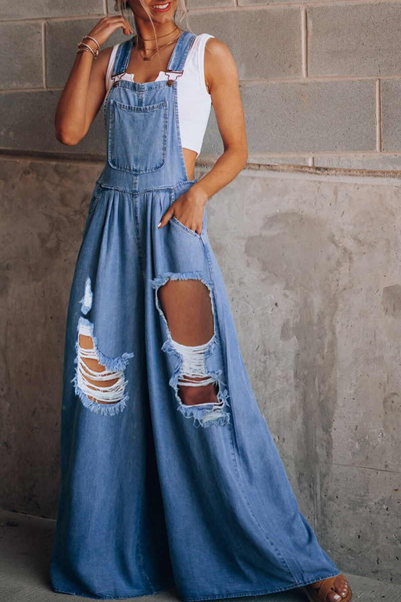 Casual Solid Patchwork Square-Collar Loose Jumpsuits