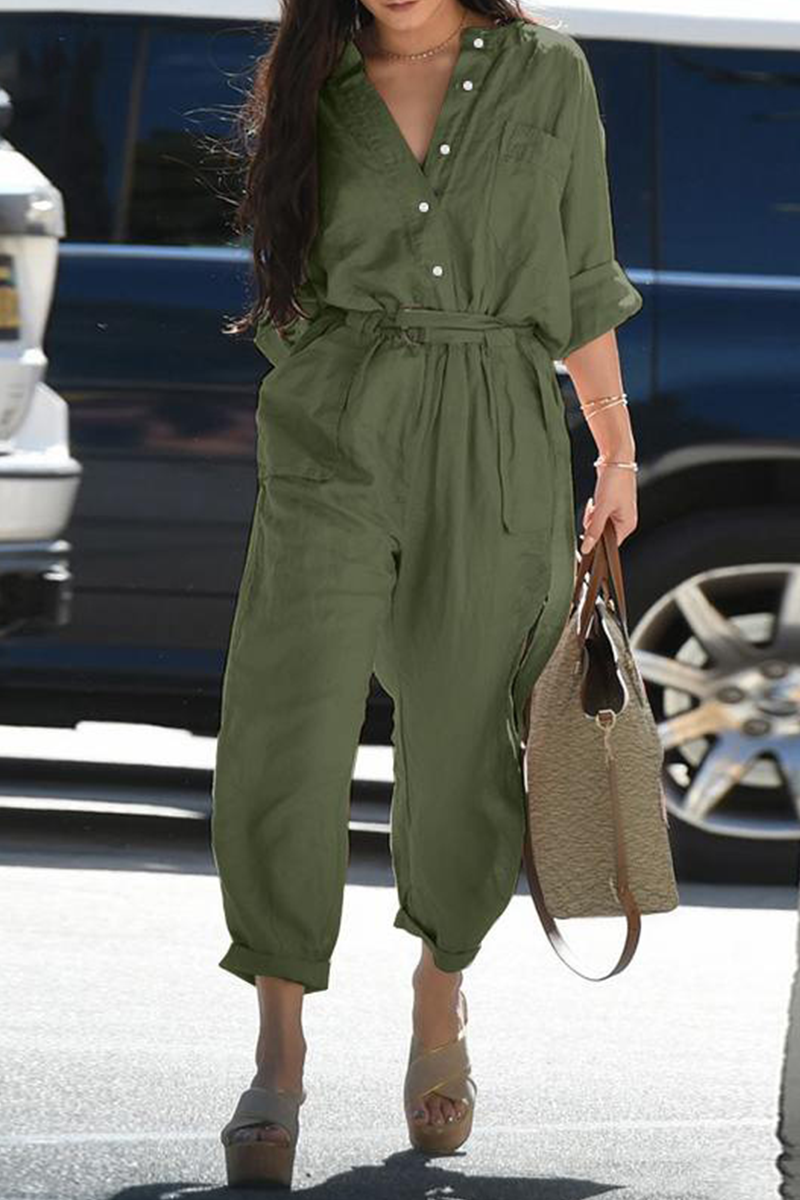 Casual Solid Patchwork V Neck Harlan Jumpsuits (3 colores)