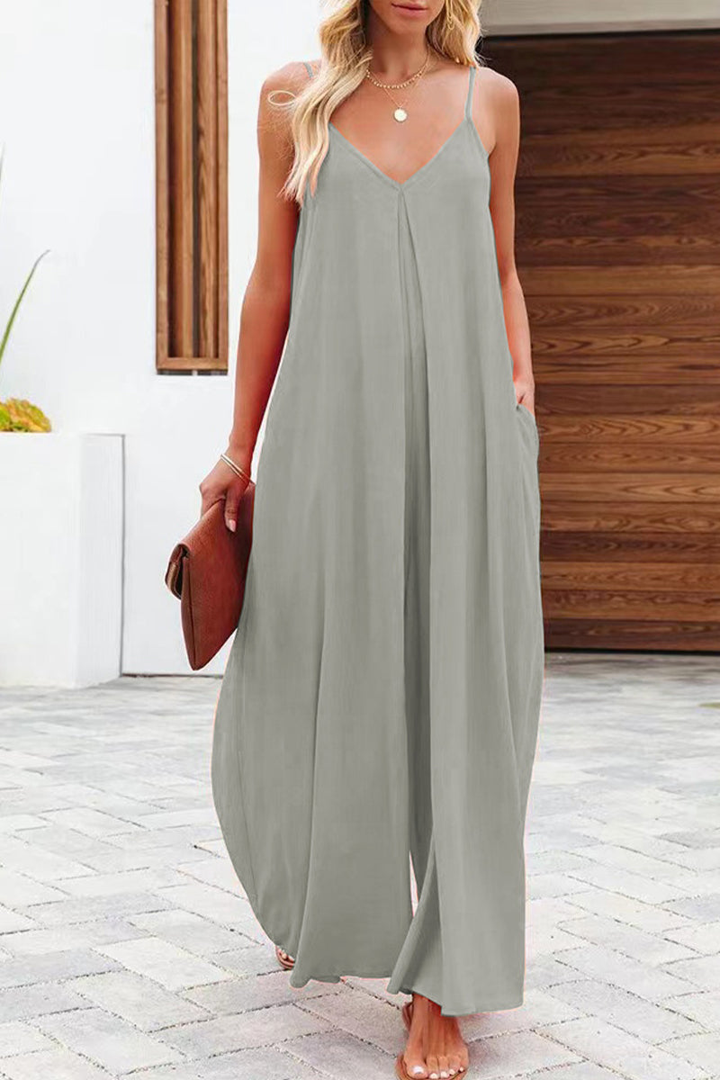 Monos sueltos monocromáticos casuales con cuello en V (6 colores)