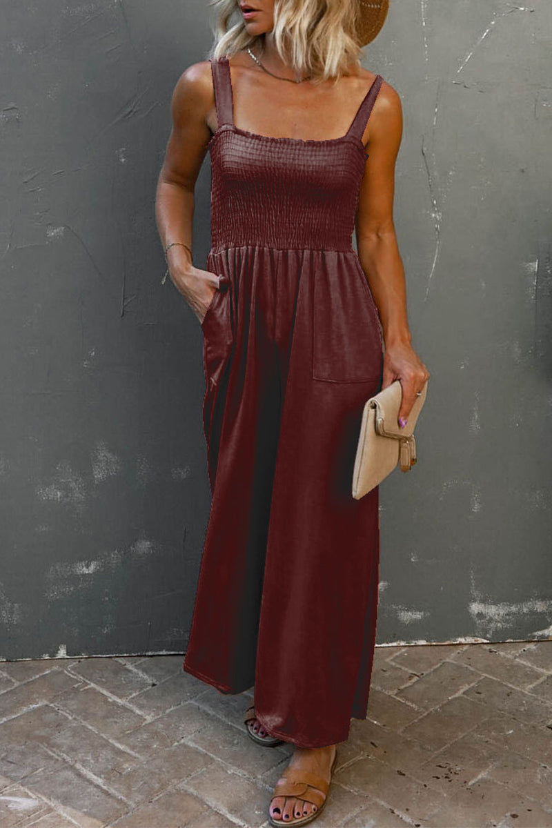 Casual Solid Patchwork Square Collar Loose Jumpsuits (6 colores)