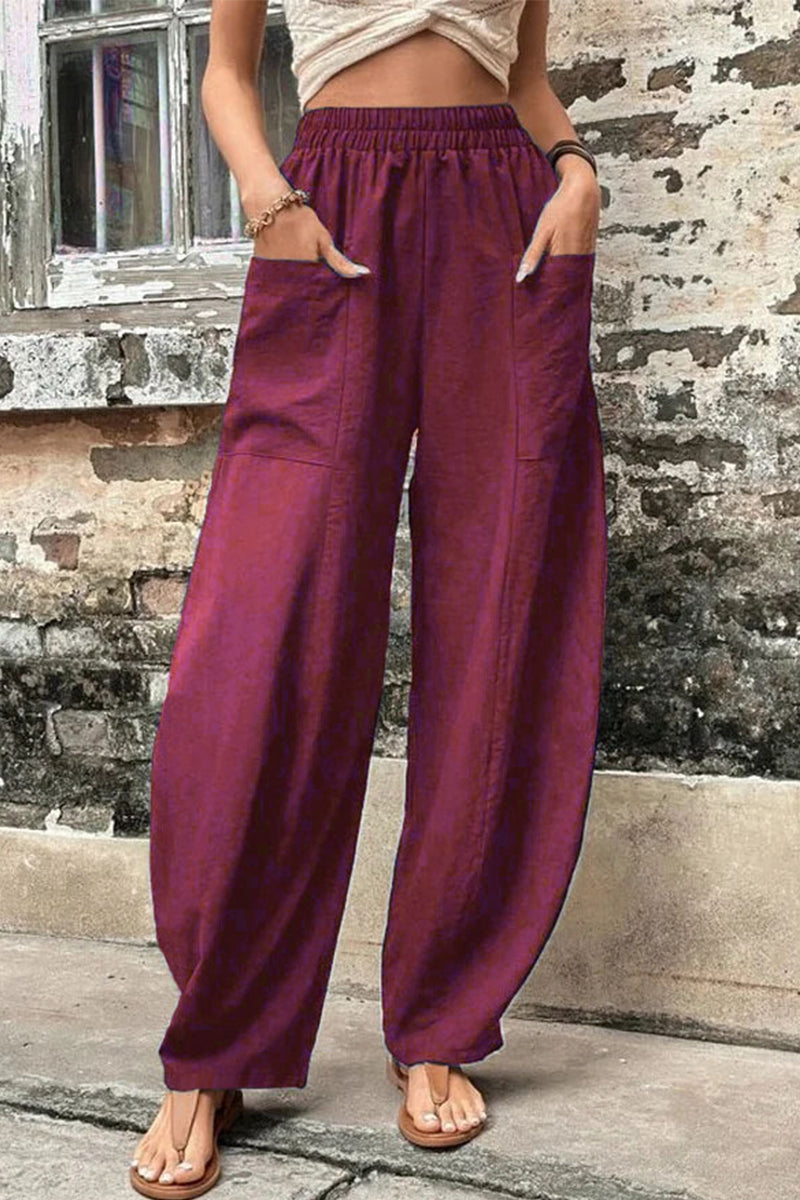 Casual-casual-diario-bolsillos-sueltos-cintura-alta Pantalón Harlan de color liso (11 colores)