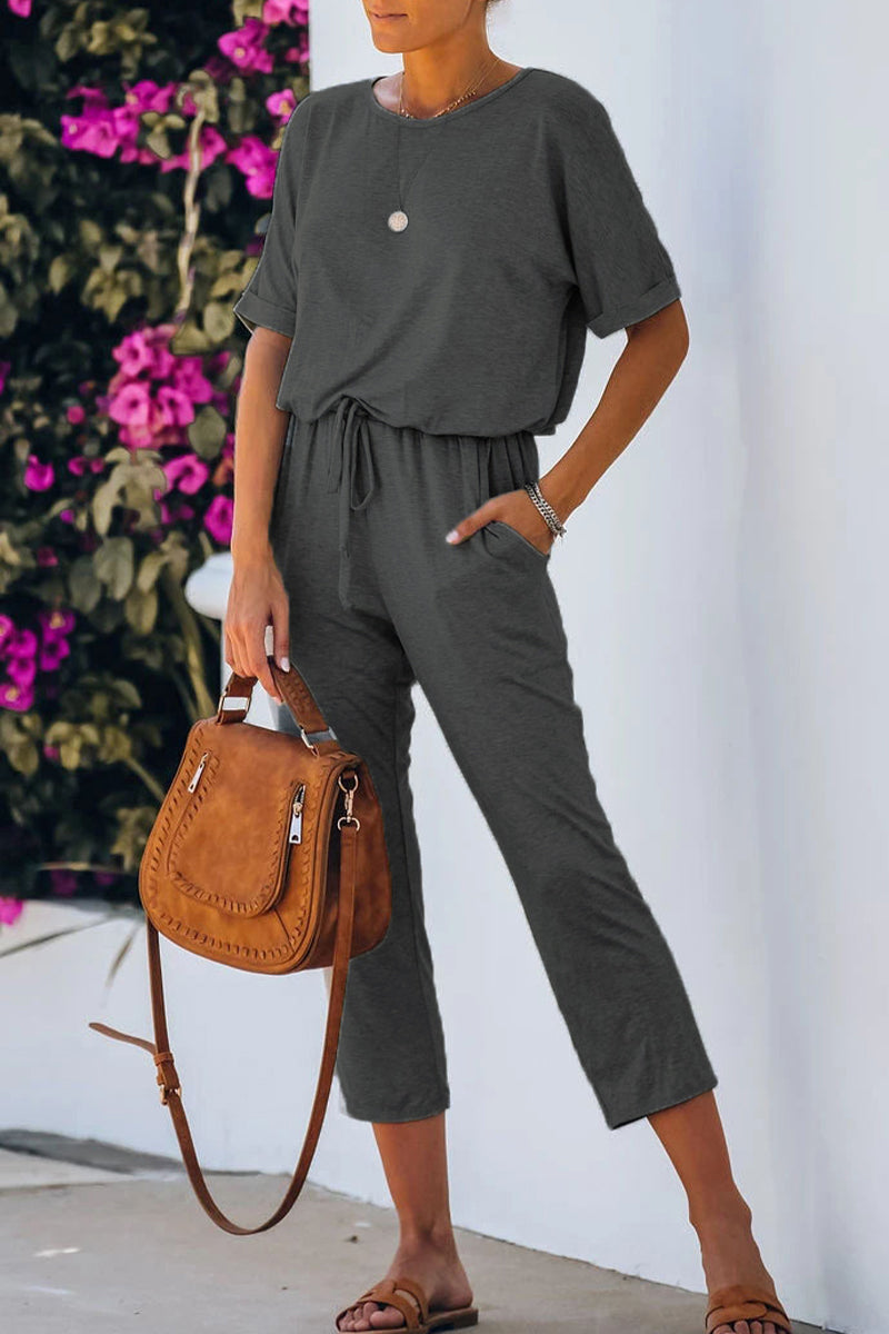 Casual simplicity monos de cuello redondo de color liso (5 colores)