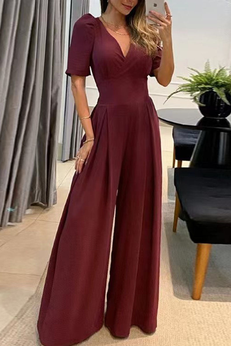 Casual Elegante Mono con Bolsillo Fijo y Frenillo en Cuello en V
