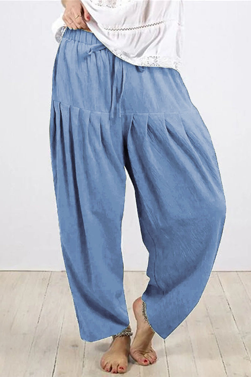 Casual Solid Frenulum Fold Loose High Waist Harlan Pantalones de color sólido (10 colores)
