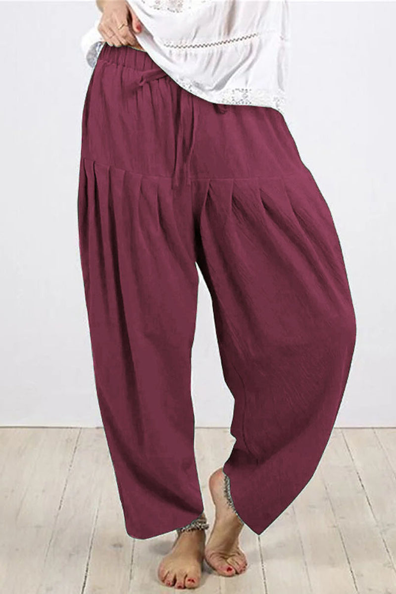 Casual Solid Frenulum Fold Loose High Waist Harlan Pantalones de color sólido (10 colores)
