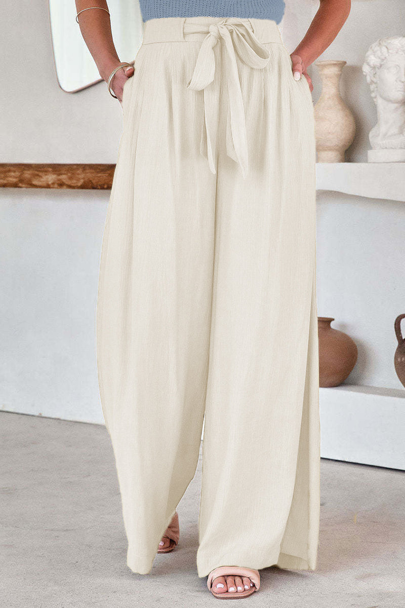 Casual Solid Pocket Frenulum Loose High Waist Wide Leg Solid Colour Pantalones