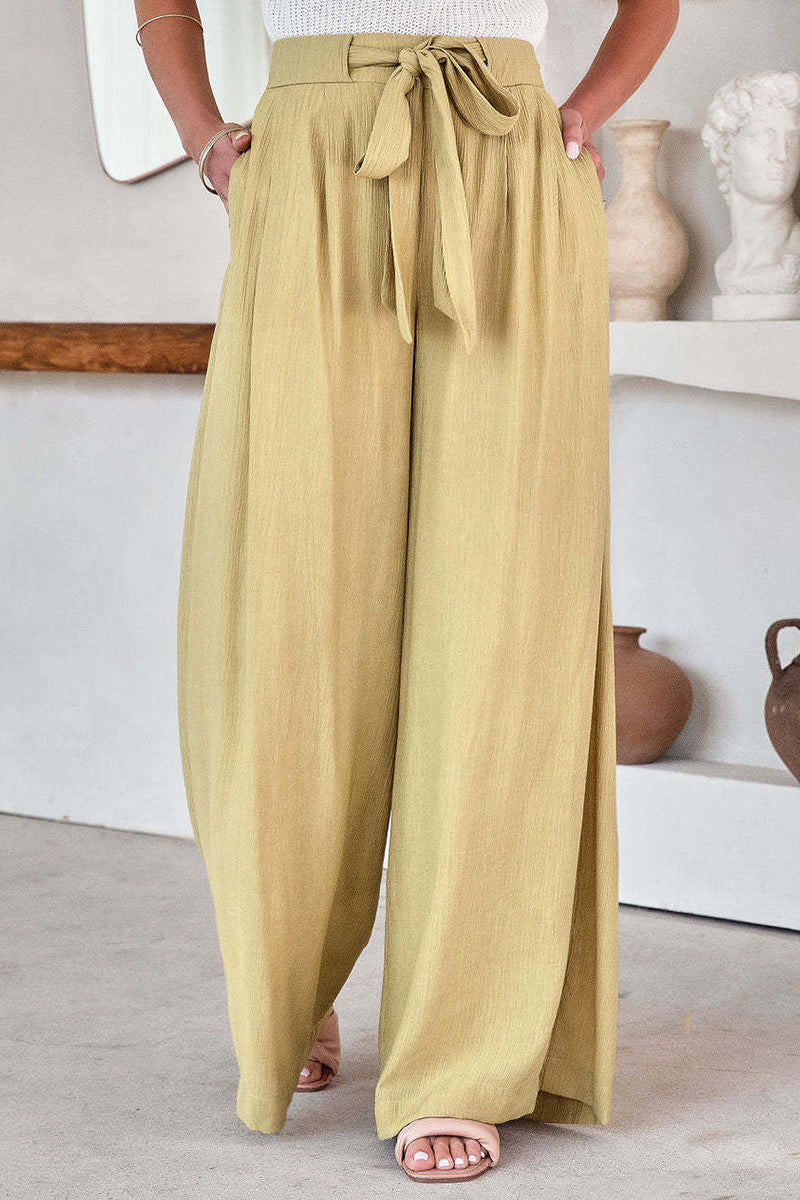 Casual Solid Pocket Frenulum Loose High Waist Wide Leg Solid Colour Pantalones