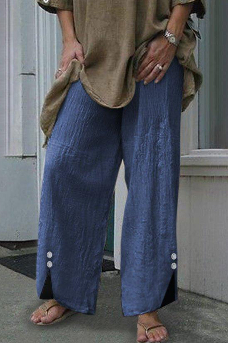 Casual Solid Buttons Loose Mid Waist Straight One Color Underpants