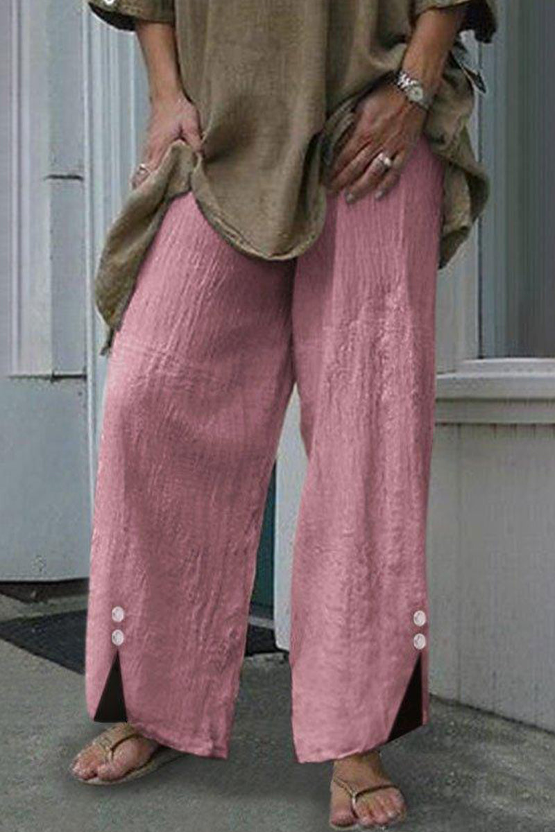 Casual Solid Buttons Loose Mid Waist Straight One Color Underpants