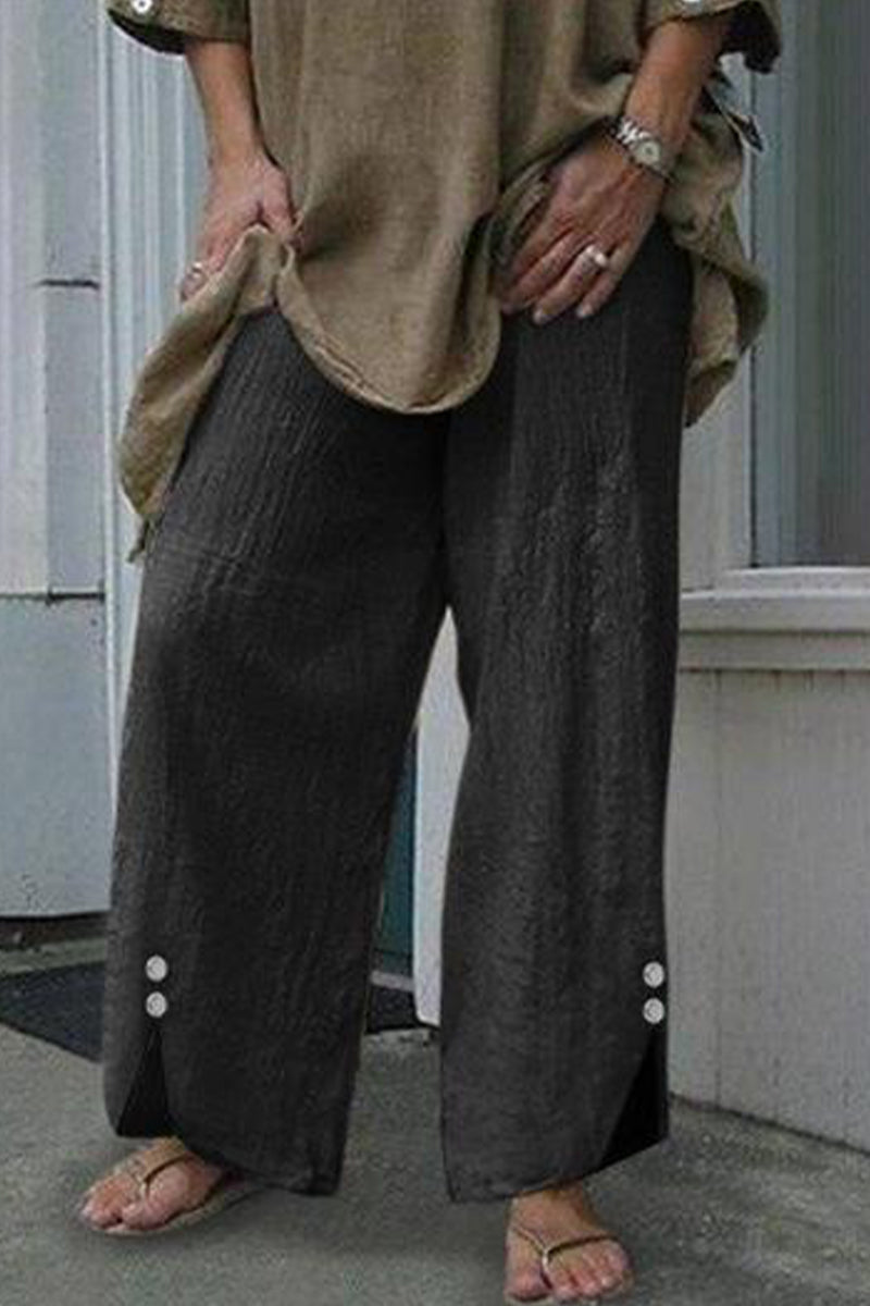 Casual Solid Buttons Loose Mid Waist Straight One Color Underpants