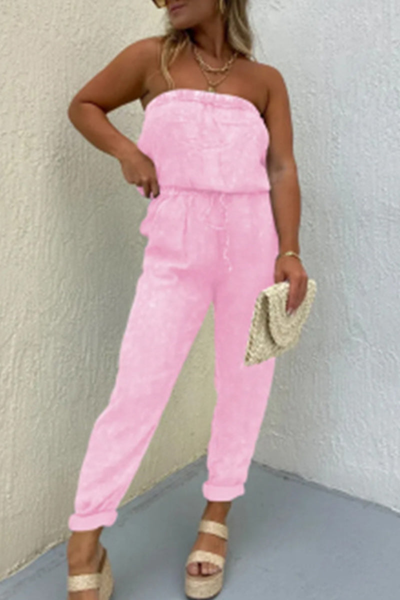 Casual-único-hacer-viejo-bolsa strapless regular-jumpsuits