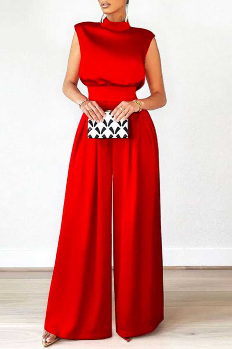 Casual Solid Patchwork Half A Turtleneck Regular Jumpsuits (sin cinturón) (3 colores)