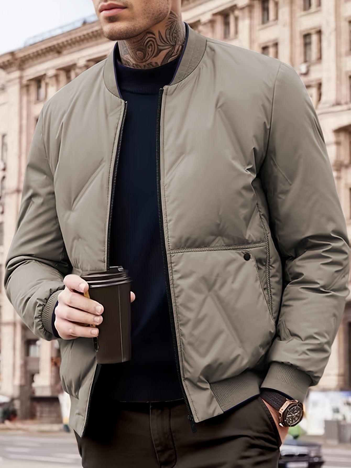 Cálido cuello de béisbol Zip sólido polar con bolsillos Chaqueta de invierno para los hombres | Perfecto para actividades al aire libre